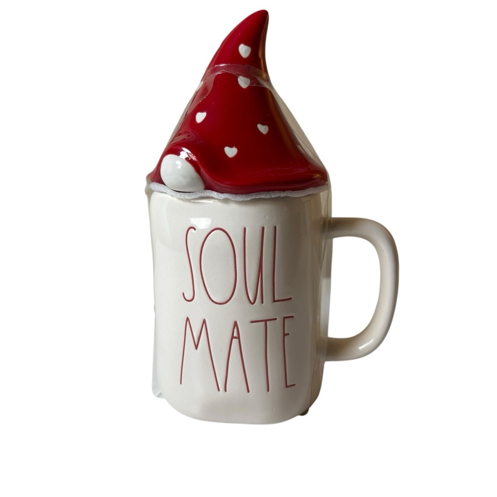 Rae Dunn Soul Mate Valentine's Day Mug with Heart Gnome Topper